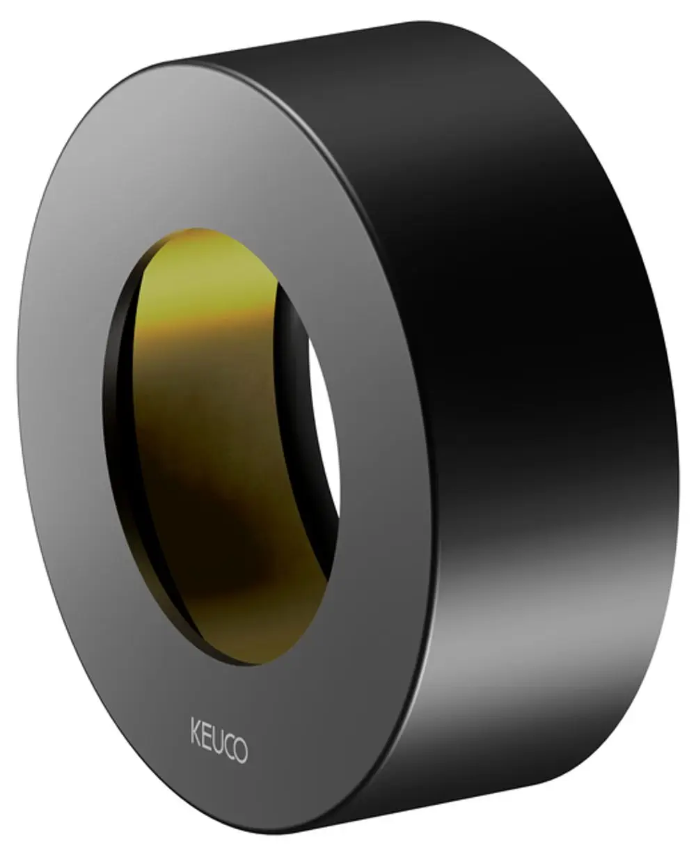 Schwarze Verlängerungsrosette von Keuco mit rundem Design, geeignet für Ab- und Umstellventile, Höhe 25 mm, mit offener Mitte.